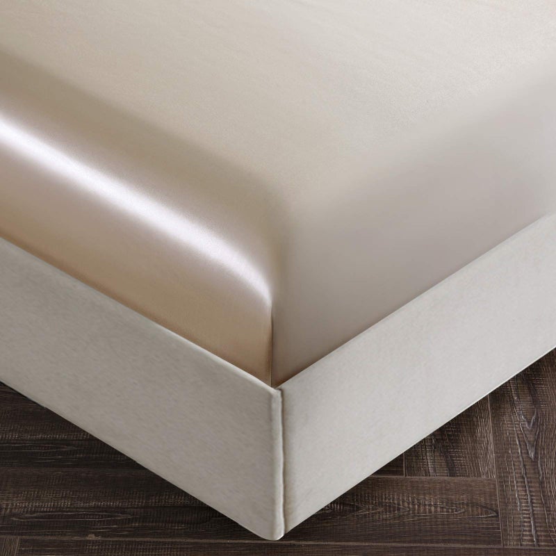 SiinvdaBZX 4Pcs Satin Sheet Set Full Size Ultra Silky Soft Beige Satin Full Bed Sheets with Deep Pocket  1 Fitted Sheet  1 Flat Sheet  2 Envelope Closure Pillowcases - Image 4